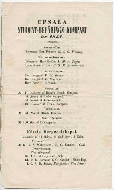 Upsala student-bevärings kompani år 1851.…
