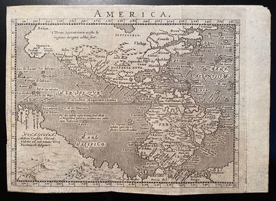 [AMERICA. Engraved map ca. 1600, North and South America with portion of Australia]. "America
