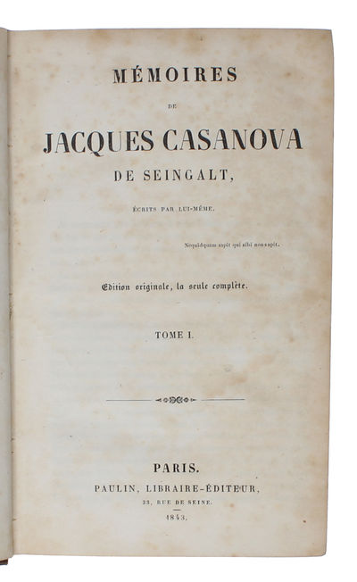 Mémoires de J. Casanova de Seingalt écrits par lui-même. Édition originale, la seule complet. 4 vols. (photo 2)