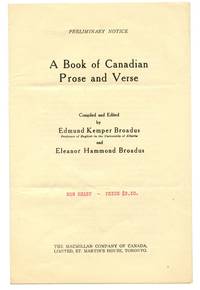 image of Preliminary notice" and order form for "A Book of Canadian Prose and Verse"