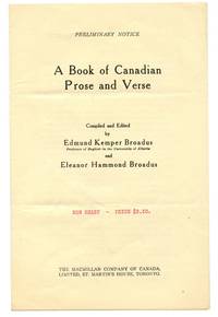 Preliminary notice and order form for A Book of Canadian Prose and Verse