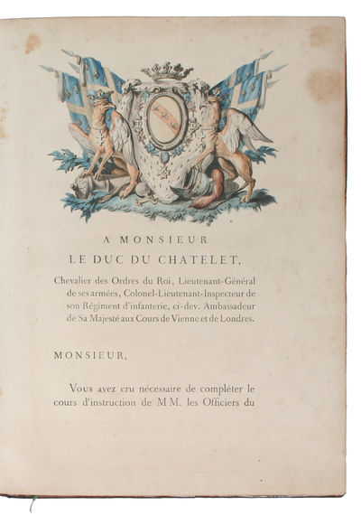 Idées d'un Militaire pour la Disposition des Troupes confiées jeunes officiers dans la Défense et l'Attaque des Petits Postes. Dédié a M. le Duc du Chatelet. - [THE FIRST BOOK SUCCESSFULLY PRINTED WITH COLOURS] (photo 4)