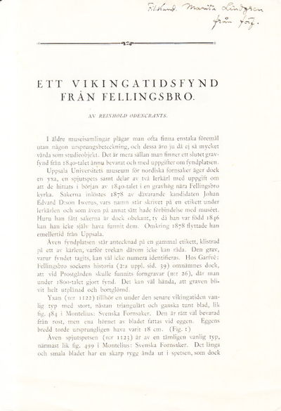 Ett vikingatidsfynd från Fellingsbro. Extrakt?
