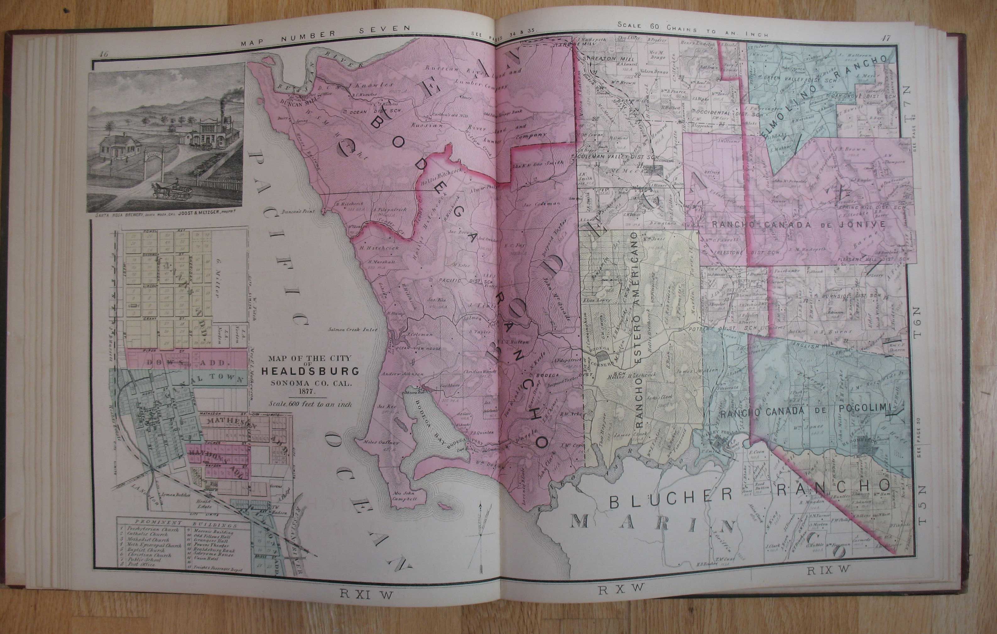 HISTORICAL ATLAS MAP OF SONOMA COUNTY CALIFORNIA Compiled, Drawn and