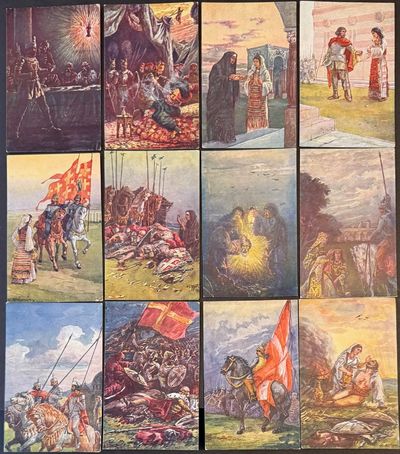 [Set of 12 postcards depicting scenes from The Hymn of the Kosovo Heroes]