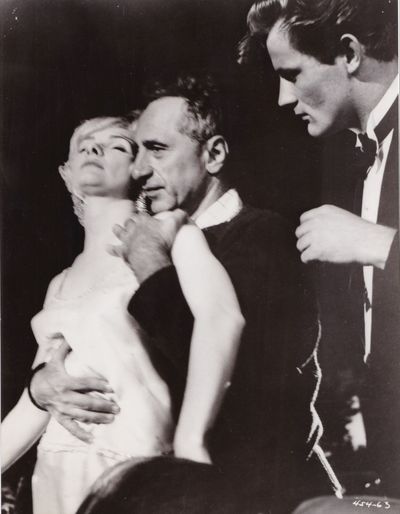 N.p.: Newtown Productions, 1961. Vintage borderless photograph of Elia Kazan rehearsing with Barbara...