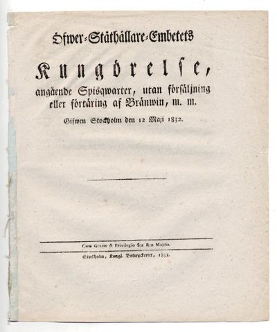 Öfwer-ståthållare-embetets kungörelse, angående…