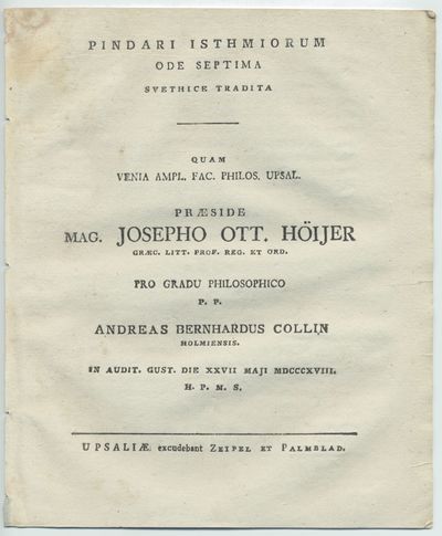 Pindari Isthmiorum ode septima svethice tradita.…