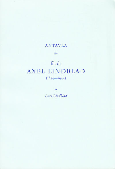 Antavla för fil. dr Axel Lindblad (1874-1944).