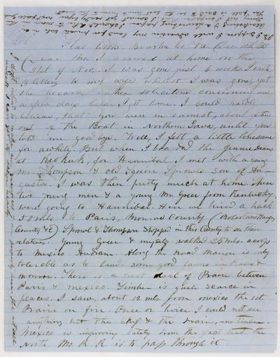 [Letter Written by Jonathan Koiner to His Brother Absalom Regarding Travels in Iowa and Missouri in Search of Possible Emigration Destinations]