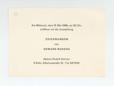 Exhibition card: Zeichnungen von Edward Ruscha (opens 15 May 1968)