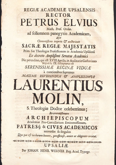 Regiæ academiæ Upsaliensis rector Petrus Elvius…