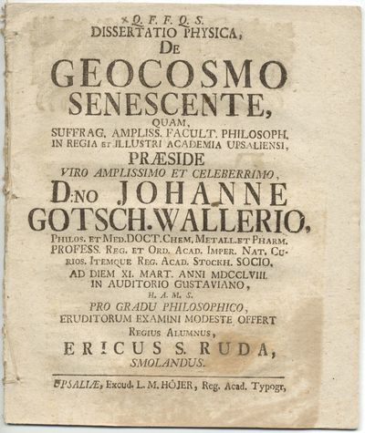 Dissertatio physica, de geocosmo senescente. A.a.