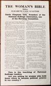 [ Broadside]. The Woman's Bible. Editor Elizabeth Cady Stanton. Carrie Chapman Catt, President of the National Suffrage Association, one of the Revising Committee.