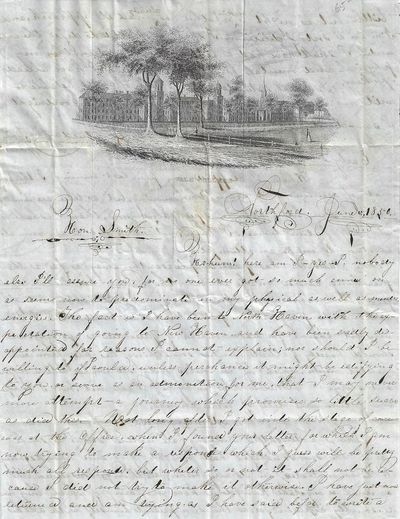 1850 - Letter from one friend to another written on Yale College illustrated stationery