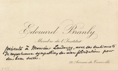 Autograph Note on Visiting Card, in French