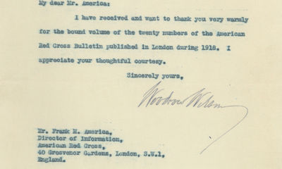 President Woodrow Wilson Thanks the Director of the Red Cross for Sending the American Red Cross Bulletin