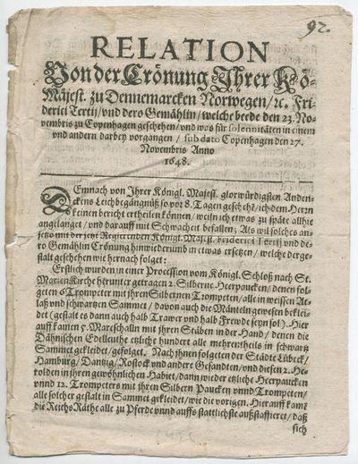 Relation von der Crönung ihrer Kö-Mäjest. zu…