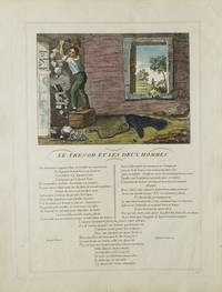 Hand-Colored Engraving above printed Text from Les Fables