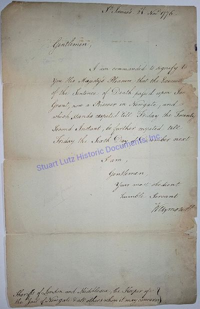 Viscount Weymouth Signs A Letter About A Respite For A Condemned Prisoner At Newgate