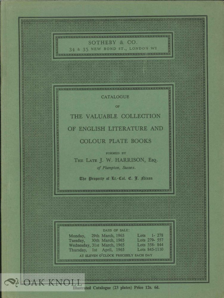 CATALOGUE OF THE VALUABLE COLLECTION OF ENGLISH LI