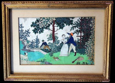 A Cutwork Depicting Sea Captain, Young Woman and Soldier and more c1850s