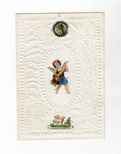 Handsome Embossed 12mo Valentine with Victorian Scrap, Fine Jungle-themed Embossed Pictorial Bifolium