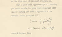 Prime Minister Winston Churchill, October 1940, the Battle of Britain and the Spitfire, Which Made That Victory Possible It is a true rarity, and a wonderful memento signed by Churchill of the victorious Battle of Britain; one of only 2 letters of Churchill mentioning the spitfire we found having reached the market