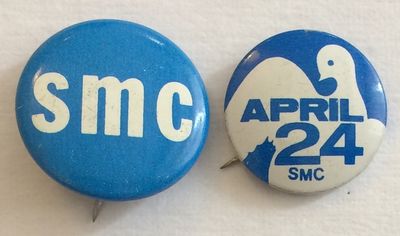 April 24 / SMC [pinback button, together with "SMC" pin]