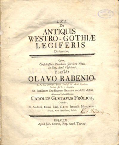 De antiquis Westrogothiæ legiferis dissertatio.