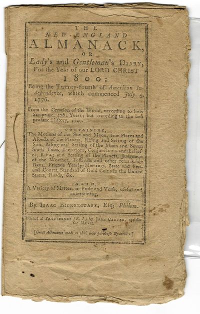 THE NEW-ENGLAND ALMANACK, OR LADY'S AND GENTLEMAN'S DIARY, FOR THE YEAR OF OUR LORD CHRIST 1800..