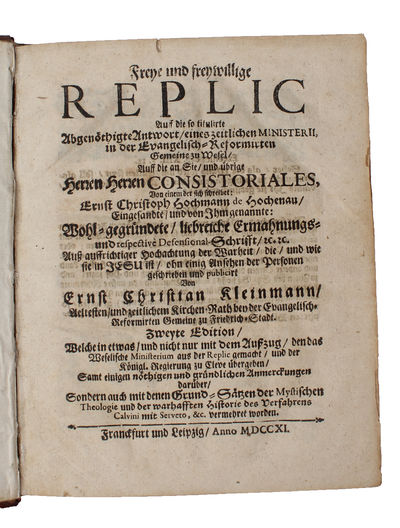 Freye und freywillige Replic auf die so titulirte Abgenöthigte Antwort eines zeitl. Ministerii (...) (+) Abhang zur Replic, (...). (photo 2)