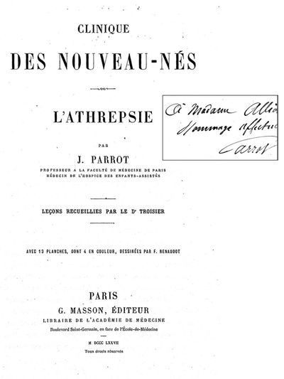 1877 INFANT STARVATION--NOW A GLOBAL CRISIS. Clinique des Nouveau-Nes: L'Athrepsie