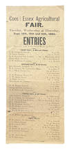 Coos and Essex Agricultural Fair. Tuesday, Wednesday and Thursday, Sept. 14th, 15th and 16th, 1886 (Horse Racing)