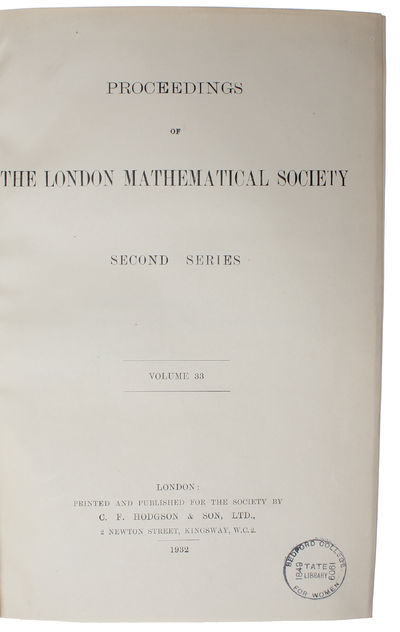 The Derivation of the Pattern Formulae of Two-Way Partitions from those of Simpler Patterns. [Received 28 November, 1930. - Read 11 December, 1930]. [In: Proceedings of the London Mathematical Society. Second Series. Volume 33]. - [COINING "CUMULANTS"] (photo 3)