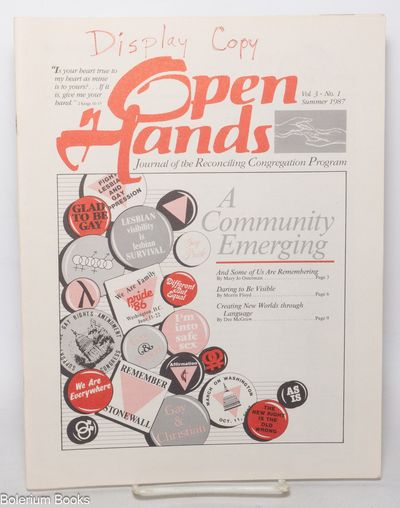 Open Hands: journal of the Reconciling Congregation Program [formerly Manna for the Journey] vol. 3, #1, Summer 1987: A Community Emerging