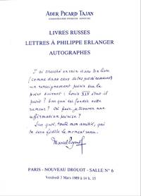 Vente 3 Mars 1989 : Livres Russes, Lettres à Philippe Erlanger, Autographes.