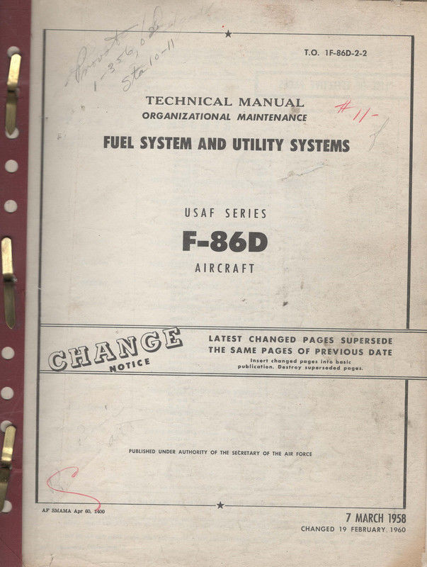 USAF Series F 86D Aircraft Technical Manual Organizational Maintenance Fuel System And 