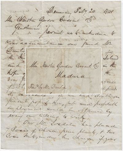 1841 - Letter of introduction for an "Immigration Society" agent sent by an important merchant in British Guiana to Madeira wine merchants, soliciting post-slavery laborers for sugar plantations