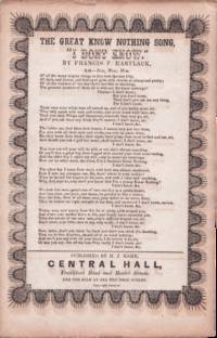 The Great Know Nothing Song, ‘I Don’t Know.’