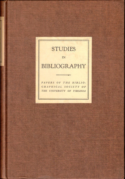 Charlottesville: Bibliographical Society of the University of Virginia, 1959. Hardcover. Very good. ...