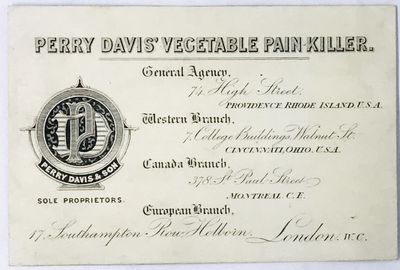 [QUACKERY] [TRADE CARD] PERRY DAVIS' VEGETABLE PAIN KILLER