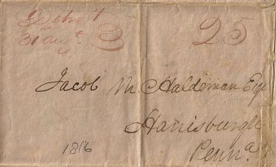 1816 - Letter from the former U. S. Officer who coordinated the transport and supply of Army units deployed to Detroit, Mackinaw, Chicago, and Green Bay, during the War of 1812 and continued to do so as a civilian contractor after the war ended in 1815