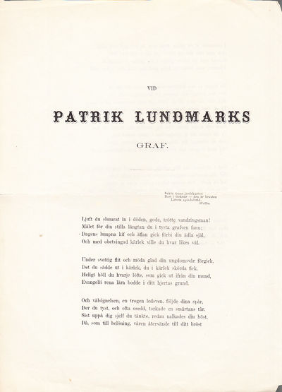 Vid Patrik Lundmarks graf [= rubrik].