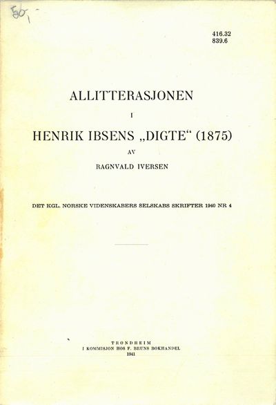 Allitterasjonen i Henrik Ibsens “digte” (1875).