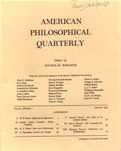 American Philosophical Quarterly. Volume 1.…
