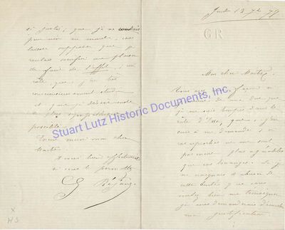 French Actress Gabrielle Rejane Signed Letter Responding To Critics Essay
