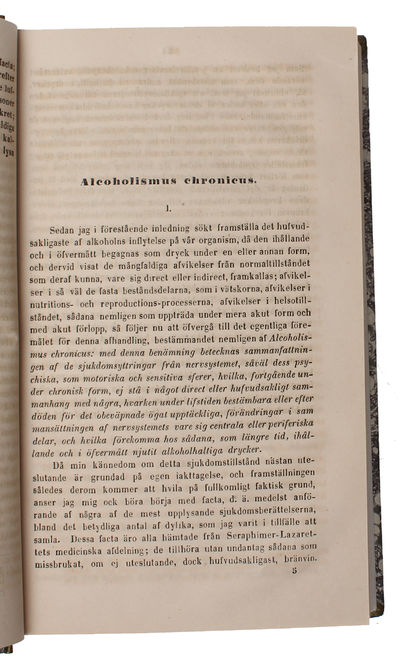 Alcoholismus Cronicus eller Chronisk Alkoholssjukdom. Ett Bidrag till Dyskrasiernes Kännedom: enligt egen och andres Erfarenhet. 2 Afdelingar (i.e. Two Parts).   - [THE FIRST SCIENTIFIC TREATMENT OF ALCOHOLISM] (photo 4)