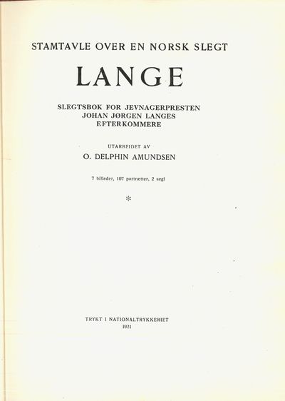 Stamtavle over en norsk slegt Lange. Slegtsbok…