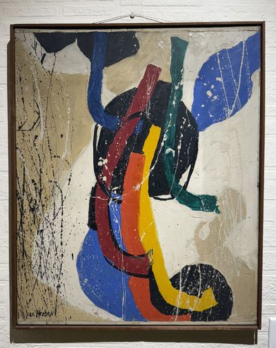 1950. Painting. Oil on canvas. 28 3/4 x 23 1/2 inches. With artist made wooden frame, 29 1/2 x 24 1/...